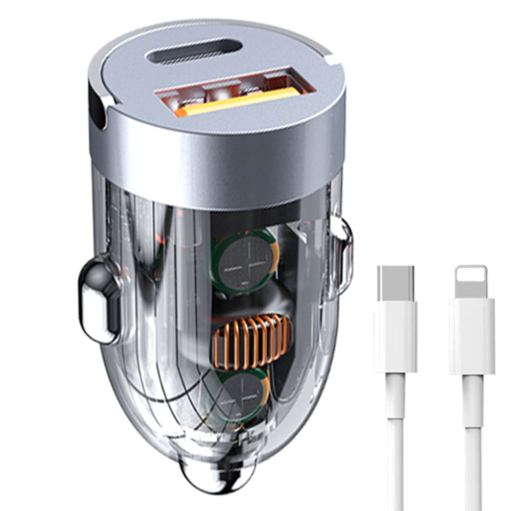 G20T 12-24V 120W USB+Type-C Fast Charging Adapter Clear Car Charger with Type-C to 8Pin Cable G20T 12-24V 120W USB+Type-C Fast Charging Adapter Clear Car Charger with Type-C to 8Pin Cable